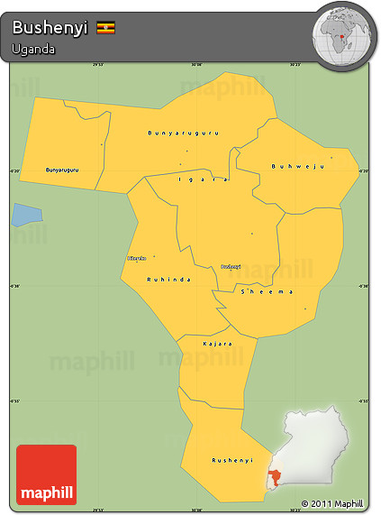 Savanna Style Simple Map of Bushenyi, single color outside