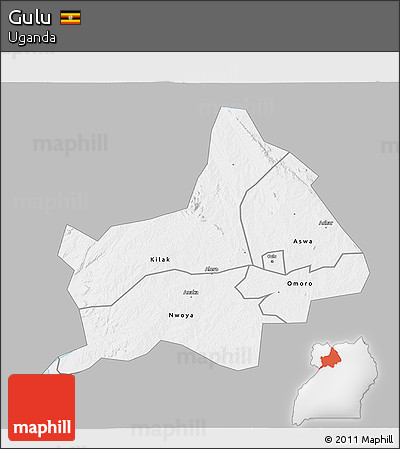 Gray 3D Map of Gulu, single color outside