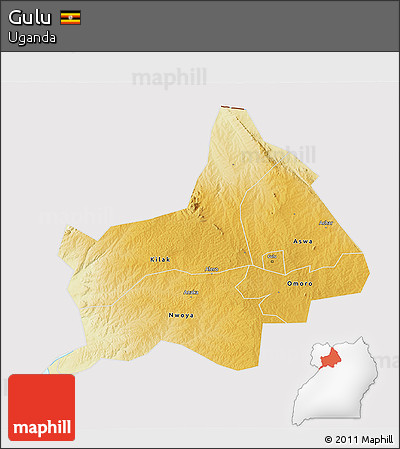 Physical 3D Map of Gulu, cropped outside