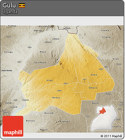Physical 3D Map of Gulu, semi-desaturated