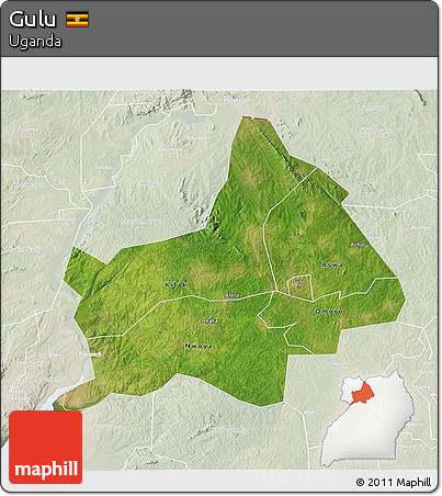 Satellite 3D Map of Gulu, lighten
