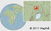 Savanna Style Location Map of Gulu, within the entire country, hill shading