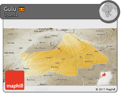 Physical Panoramic Map of Gulu, semi-desaturated