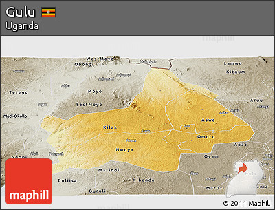 Physical Panoramic Map of Gulu, semi-desaturated