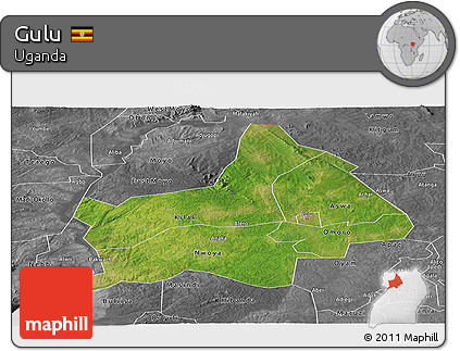 Satellite Panoramic Map of Gulu, desaturated