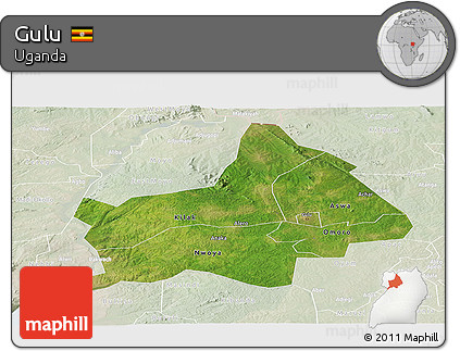 Satellite Panoramic Map of Gulu, lighten