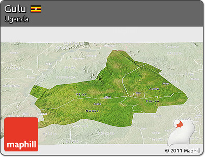 Satellite Panoramic Map of Gulu, lighten