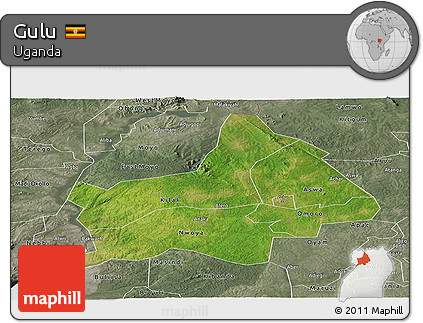 Satellite Panoramic Map of Gulu, semi-desaturated