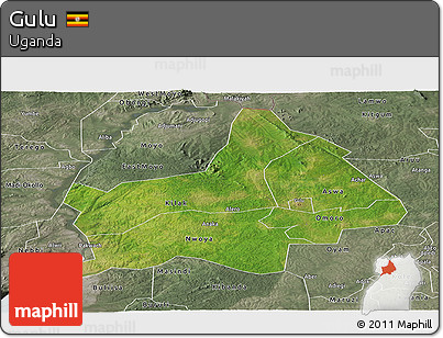 Satellite Panoramic Map of Gulu, semi-desaturated