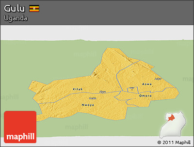 Savanna Style Panoramic Map of Gulu, single color outside