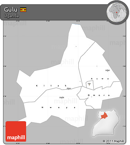 Gray Simple Map of Gulu, single color outside