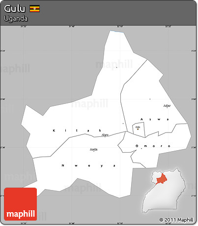 Gray Simple Map of Gulu, single color outside