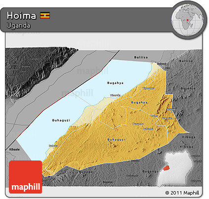 Physical 3D Map of Hoima, darken, desaturated