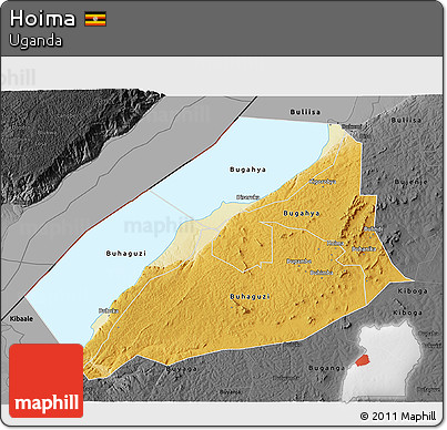 Physical 3D Map of Hoima, darken, desaturated