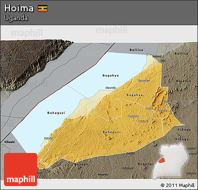 Physical 3D Map of Hoima, darken, semi-desaturated