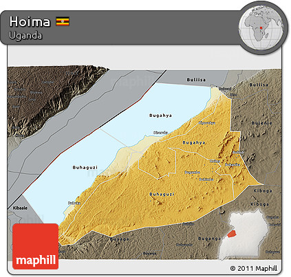Physical 3D Map of Hoima, darken, semi-desaturated