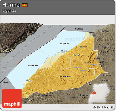 Physical 3D Map of Hoima, darken, semi-desaturated
