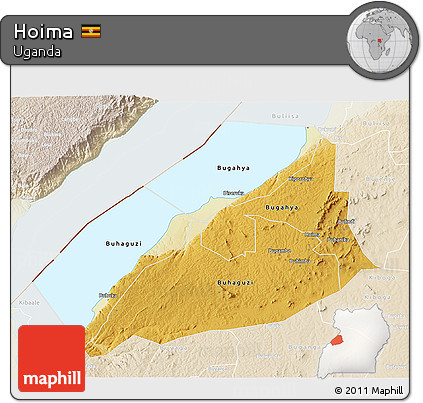 Physical 3D Map of Hoima, lighten