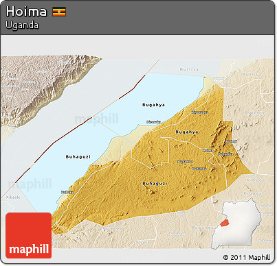 Physical 3D Map of Hoima, lighten