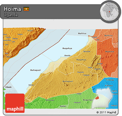 Physical 3D Map of Hoima, political shades outside