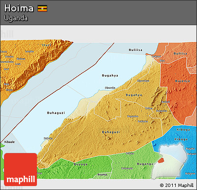 Physical 3D Map of Hoima, political shades outside