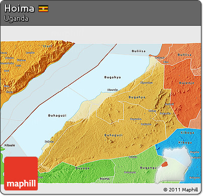 Physical 3D Map of Hoima, political shades outside