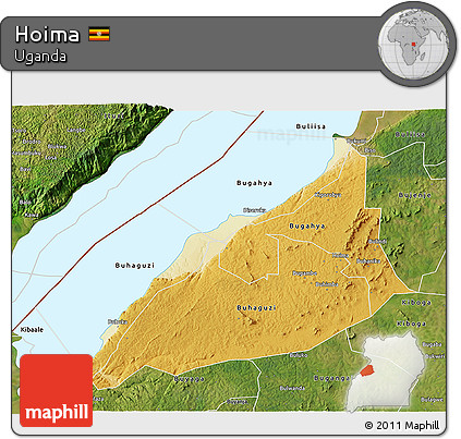 Physical 3D Map of Hoima, satellite outside