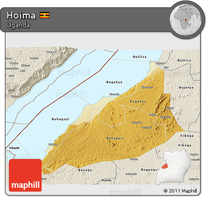 Physical 3D Map of Hoima, shaded relief outside