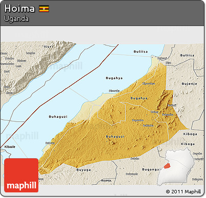 Physical 3D Map of Hoima, shaded relief outside