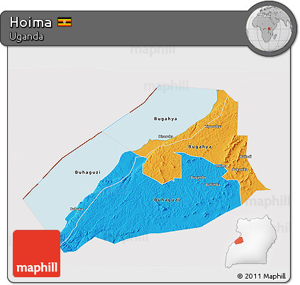 Political 3D Map of Hoima, cropped outside