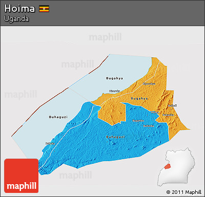 Political 3D Map of Hoima, cropped outside