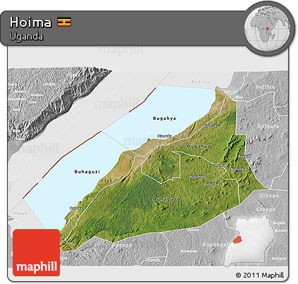 Satellite 3D Map of Hoima, lighten, desaturated