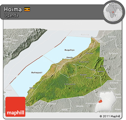 Satellite 3D Map of Hoima, lighten, semi-desaturated