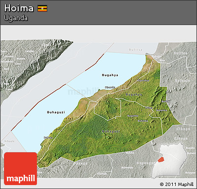 Satellite 3D Map of Hoima, lighten, semi-desaturated