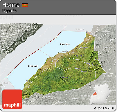 Satellite 3D Map of Hoima, lighten, semi-desaturated