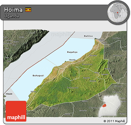 Satellite 3D Map of Hoima, semi-desaturated
