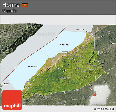 Satellite 3D Map of Hoima, semi-desaturated
