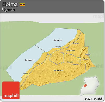 Savanna Style 3D Map of Hoima, single color outside
