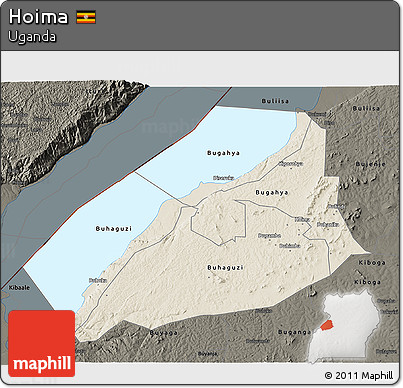 Shaded Relief 3D Map of Hoima, darken