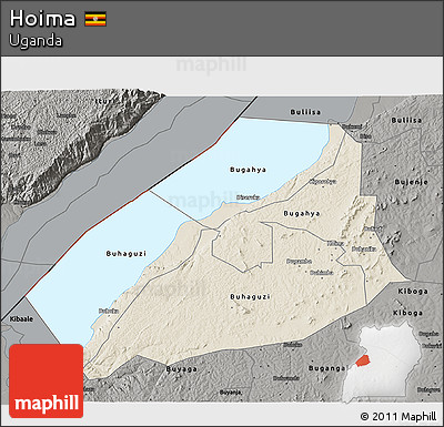 Shaded Relief 3D Map of Hoima, darken, semi-desaturated