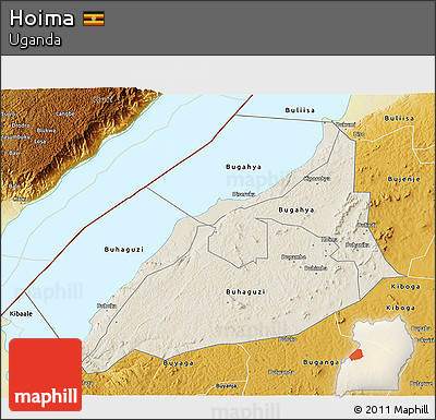 Shaded Relief 3D Map of Hoima, physical outside