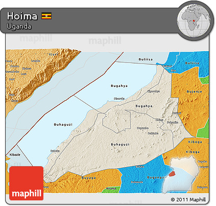 Shaded Relief 3D Map of Hoima, political outside