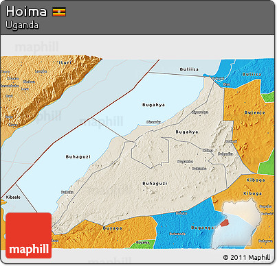 Shaded Relief 3D Map of Hoima, political outside
