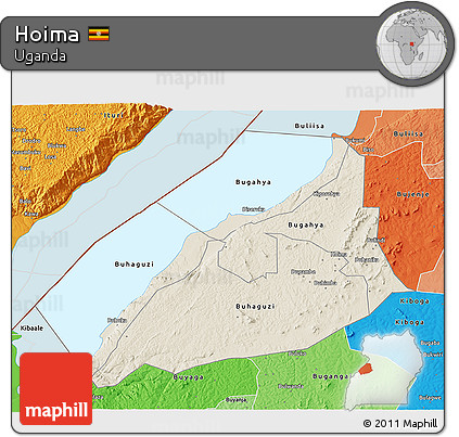 Shaded Relief 3D Map of Hoima, political shades outside