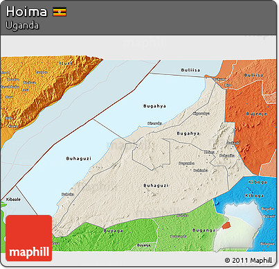 Shaded Relief 3D Map of Hoima, political shades outside