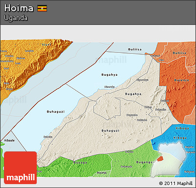 Shaded Relief 3D Map of Hoima, political shades outside