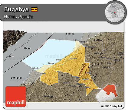 Physical 3D Map of Bugahya, darken, semi-desaturated