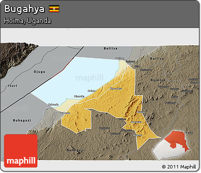 Physical 3D Map of Bugahya, darken, semi-desaturated