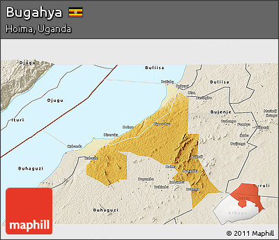 Physical 3D Map of Bugahya, shaded relief outside