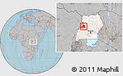 Gray Location Map of Bugahya, highlighted country, highlighted parent region, within the entire country, hill shading